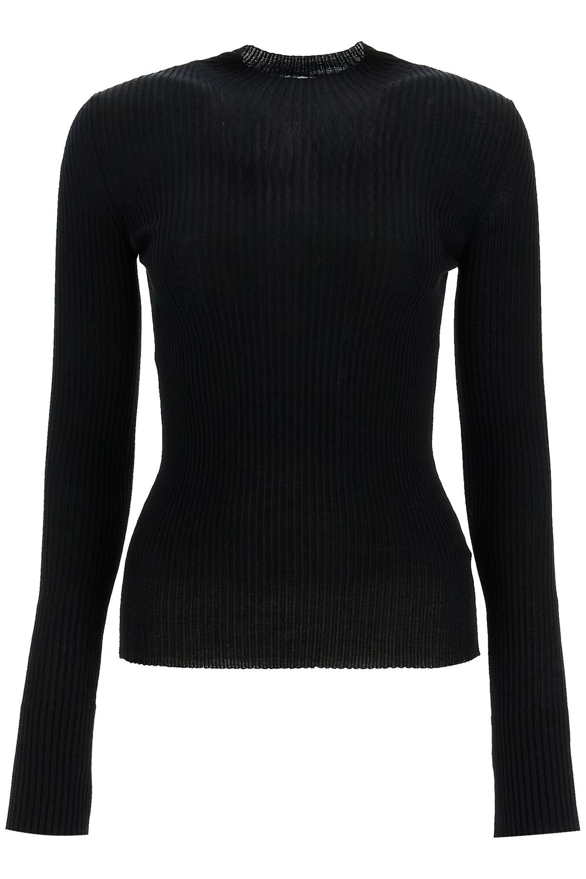 Ribbed Wool Top With A High  - Black