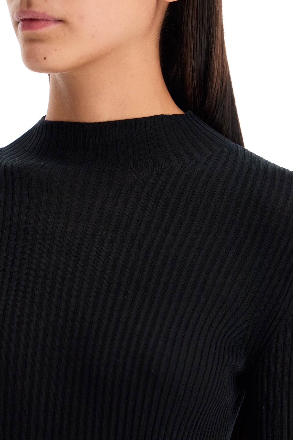 Ribbed Wool Top With A High  - Black