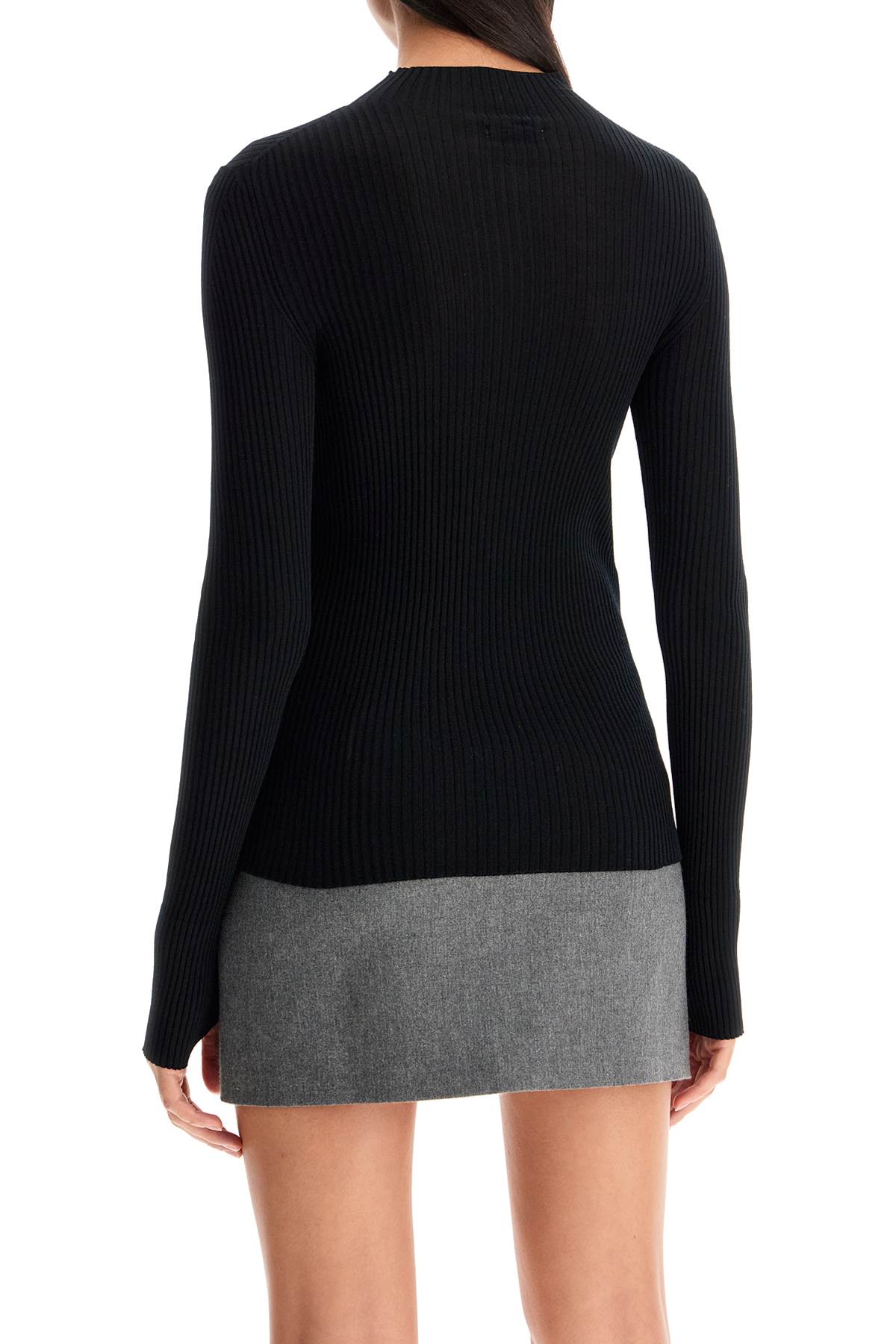 Ribbed Wool Top With A High  - Black