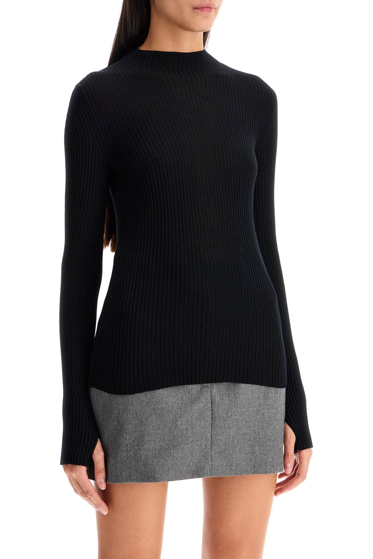 Ribbed Wool Top With A High  - Black