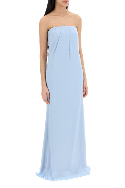 Strapless Satin Crepe Dress Without  - Light Blue