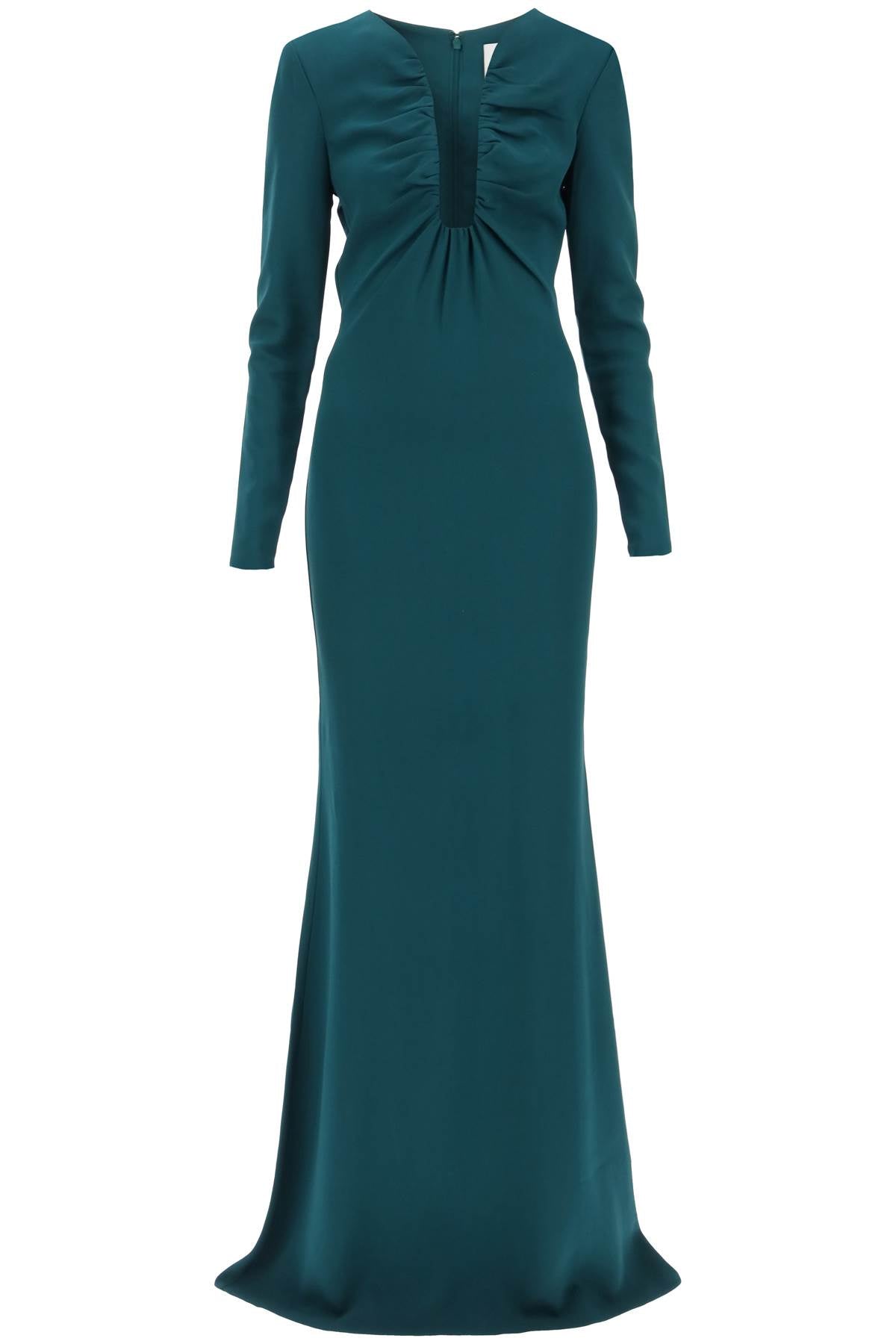 Maxi Dress With Plunging Neckline  - Green