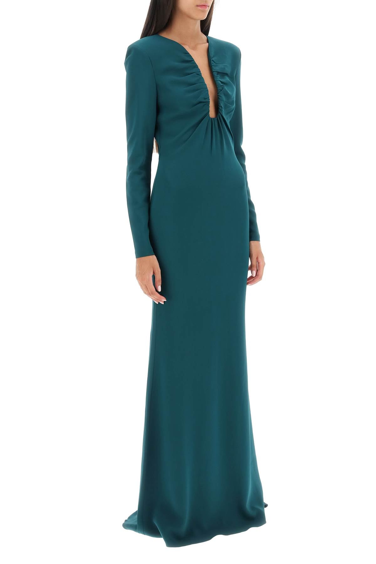 Maxi Dress With Plunging Neckline  - Green