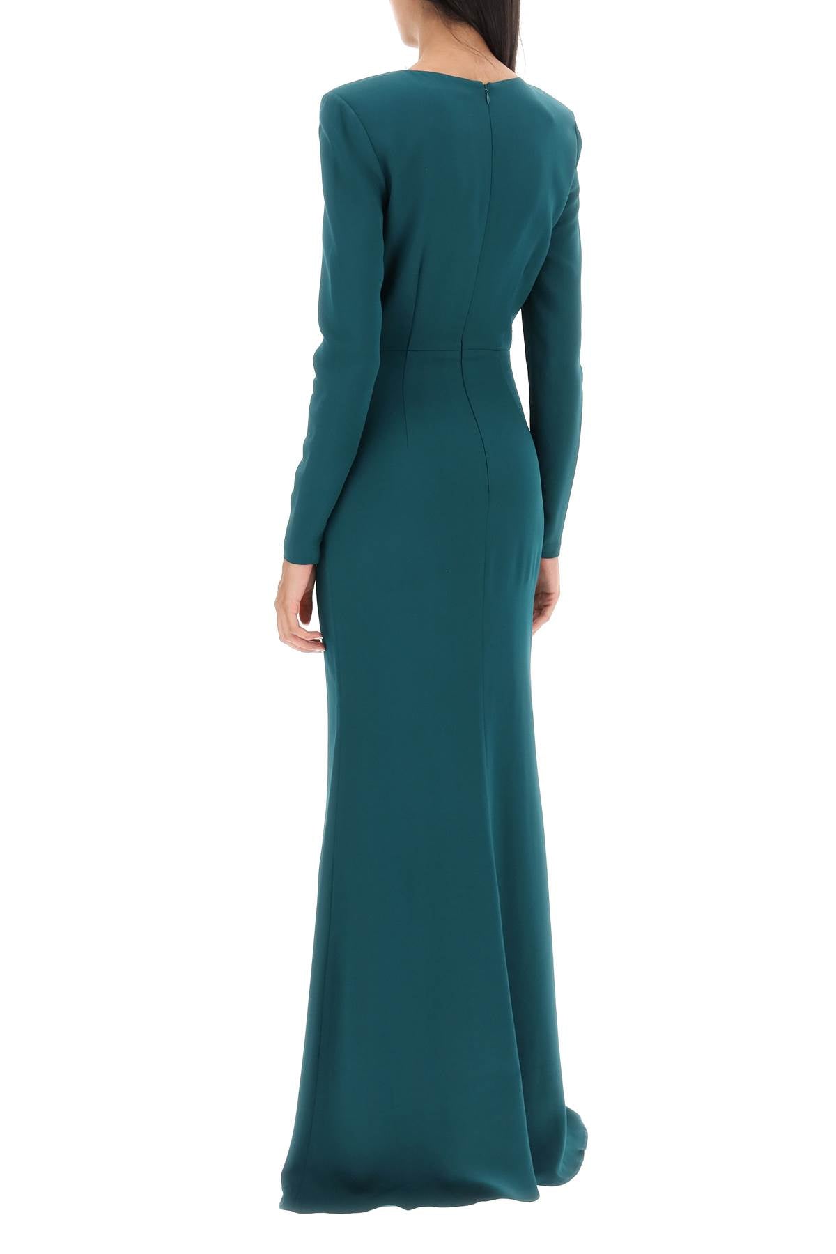 Maxi Dress With Plunging Neckline  - Green