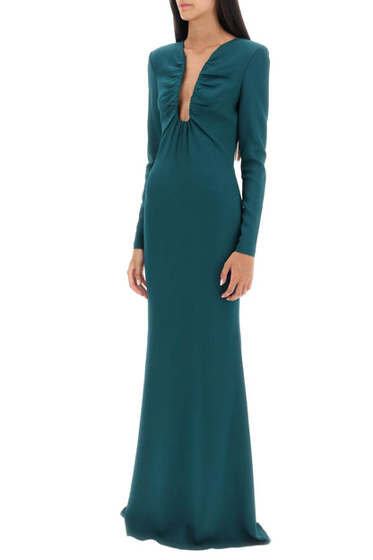 Maxi Dress With Plunging Neckline  - Green