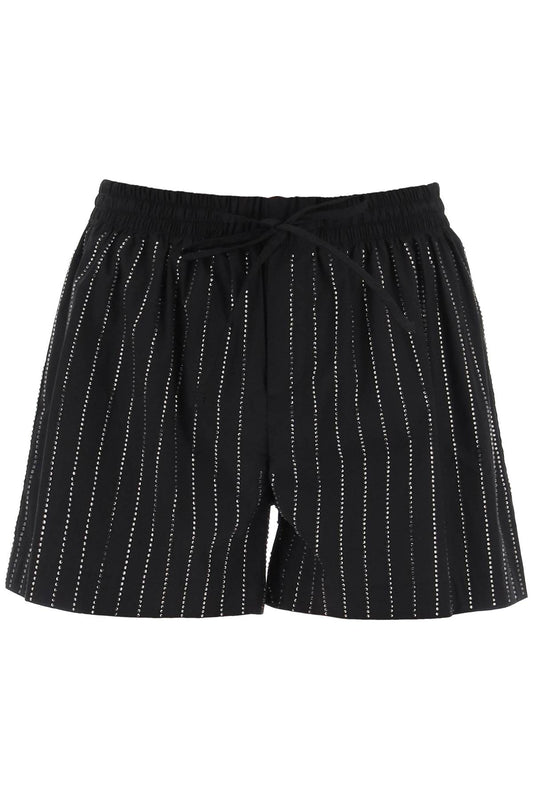 Poplin Shorts With Rhinestones  - Nero