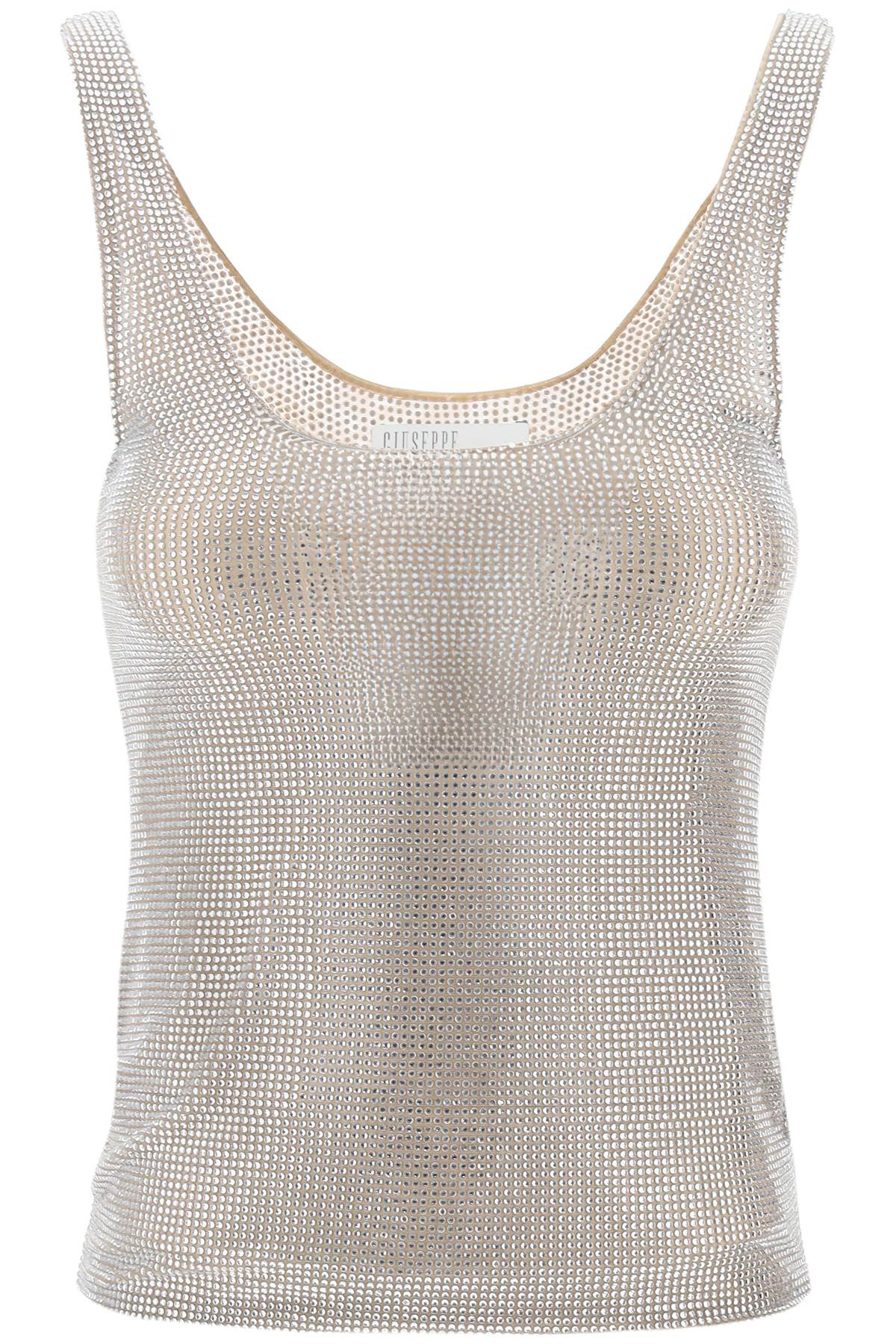 Rhinestone Mesh Tank Top  - Silver