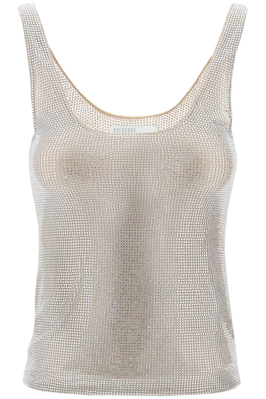 Rhinestone Mesh Tank Top  - Silver