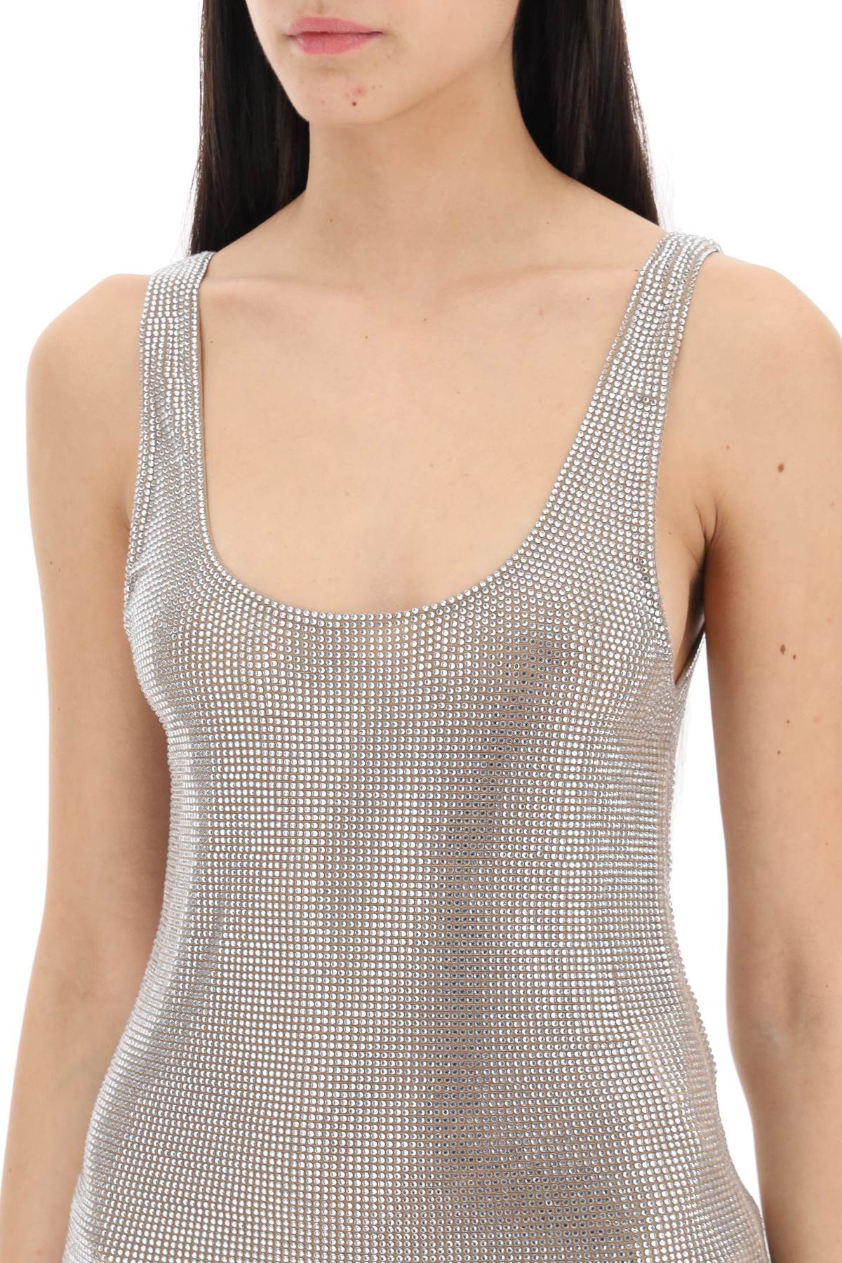 Rhinestone Mesh Tank Top  - Silver