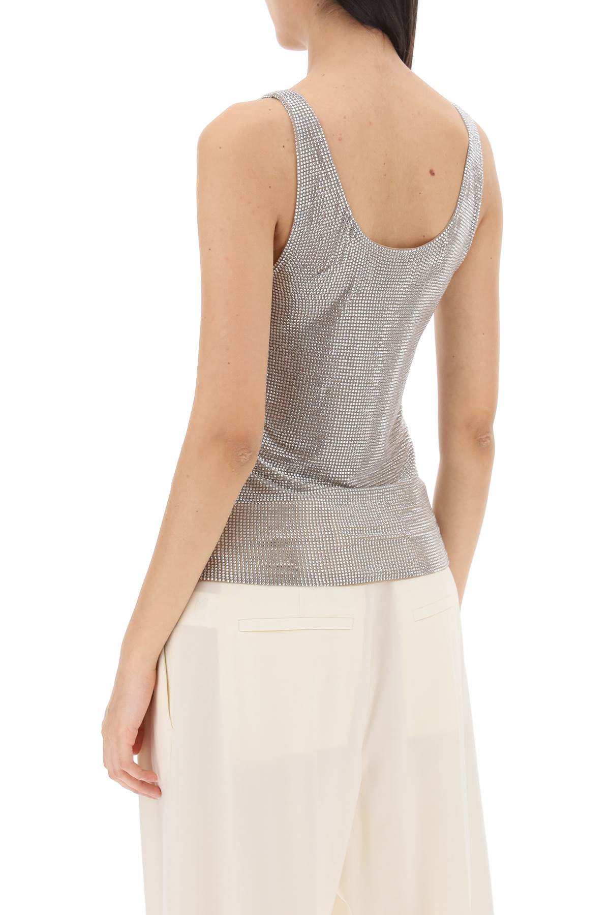 Rhinestone Mesh Tank Top  - Silver