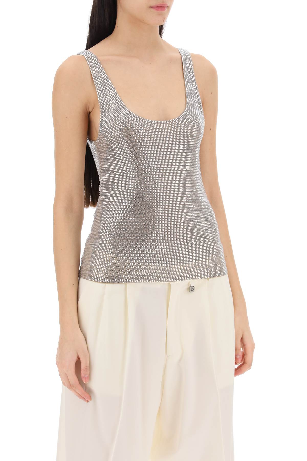 Rhinestone Mesh Tank Top  - Silver