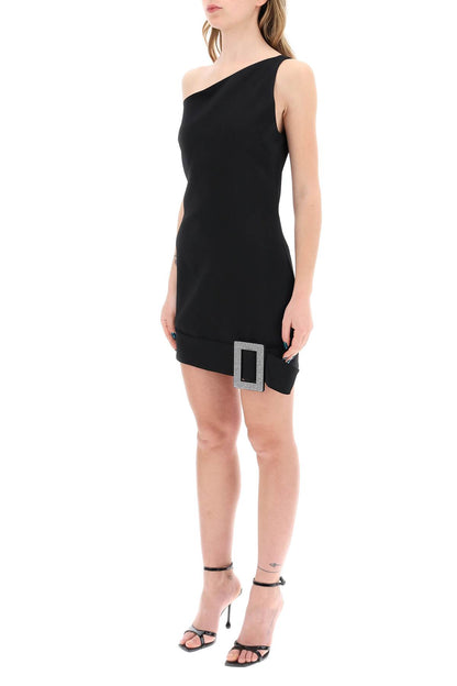 One-shoulder Mini Dress With Rhin  - Black