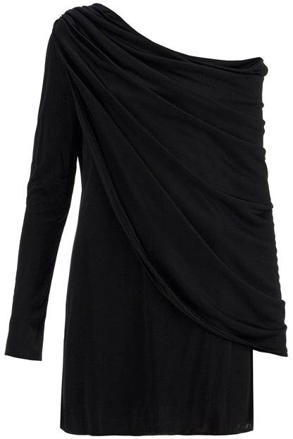 Gathered Jersey Mini Dress In  - Black