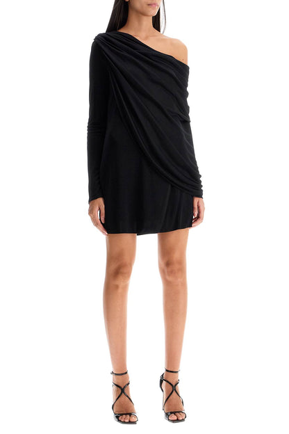 Gathered Jersey Mini Dress In  - Black