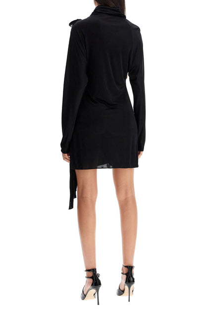 Gathered Jersey Mini Dress In  - Black