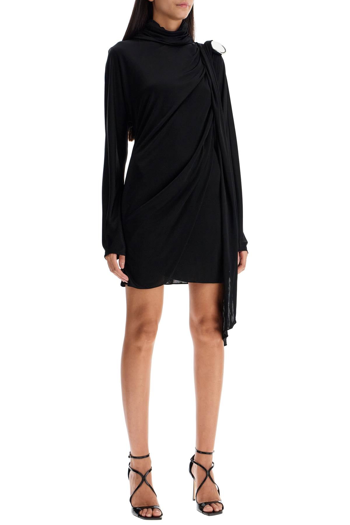 Gathered Jersey Mini Dress In  - Black