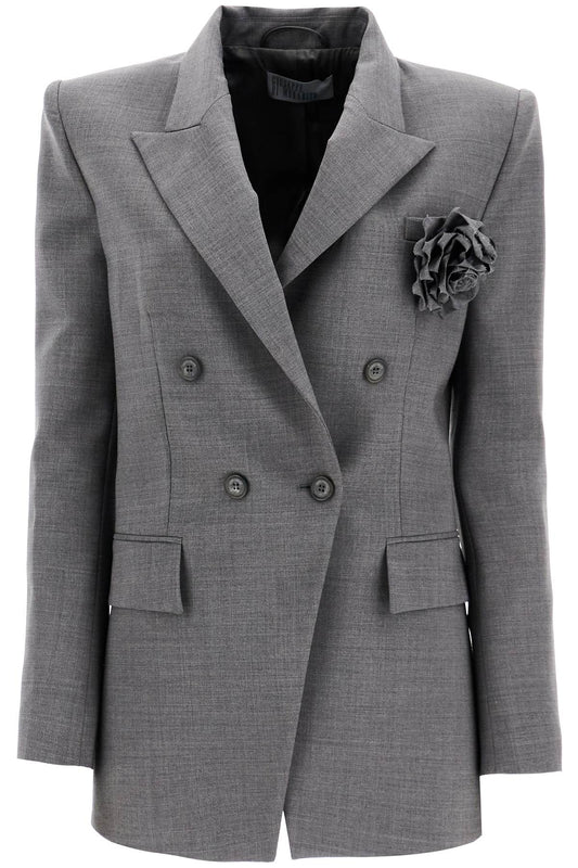 Double-breasted Wool Stretch Blazer  - Grey