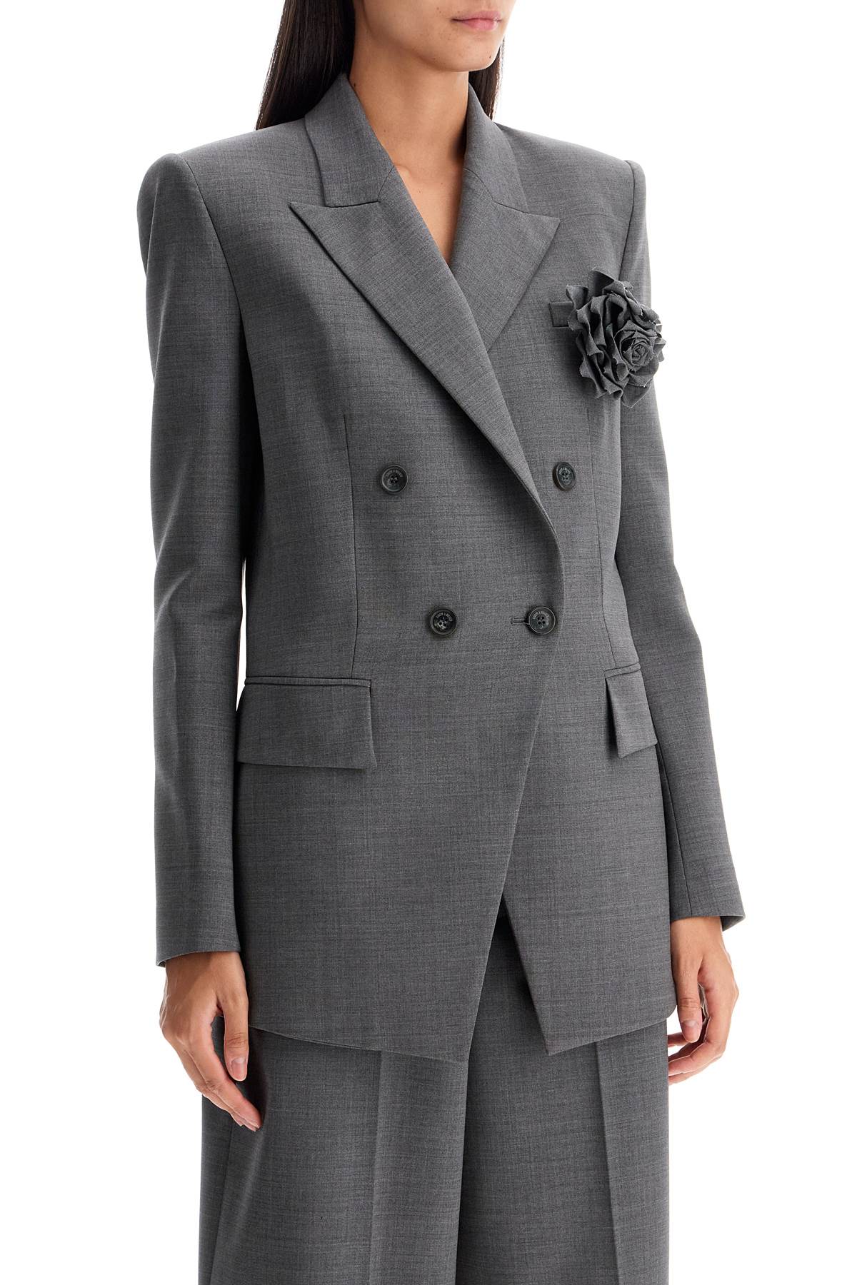 Double-breasted Wool Stretch Blazer  - Grey