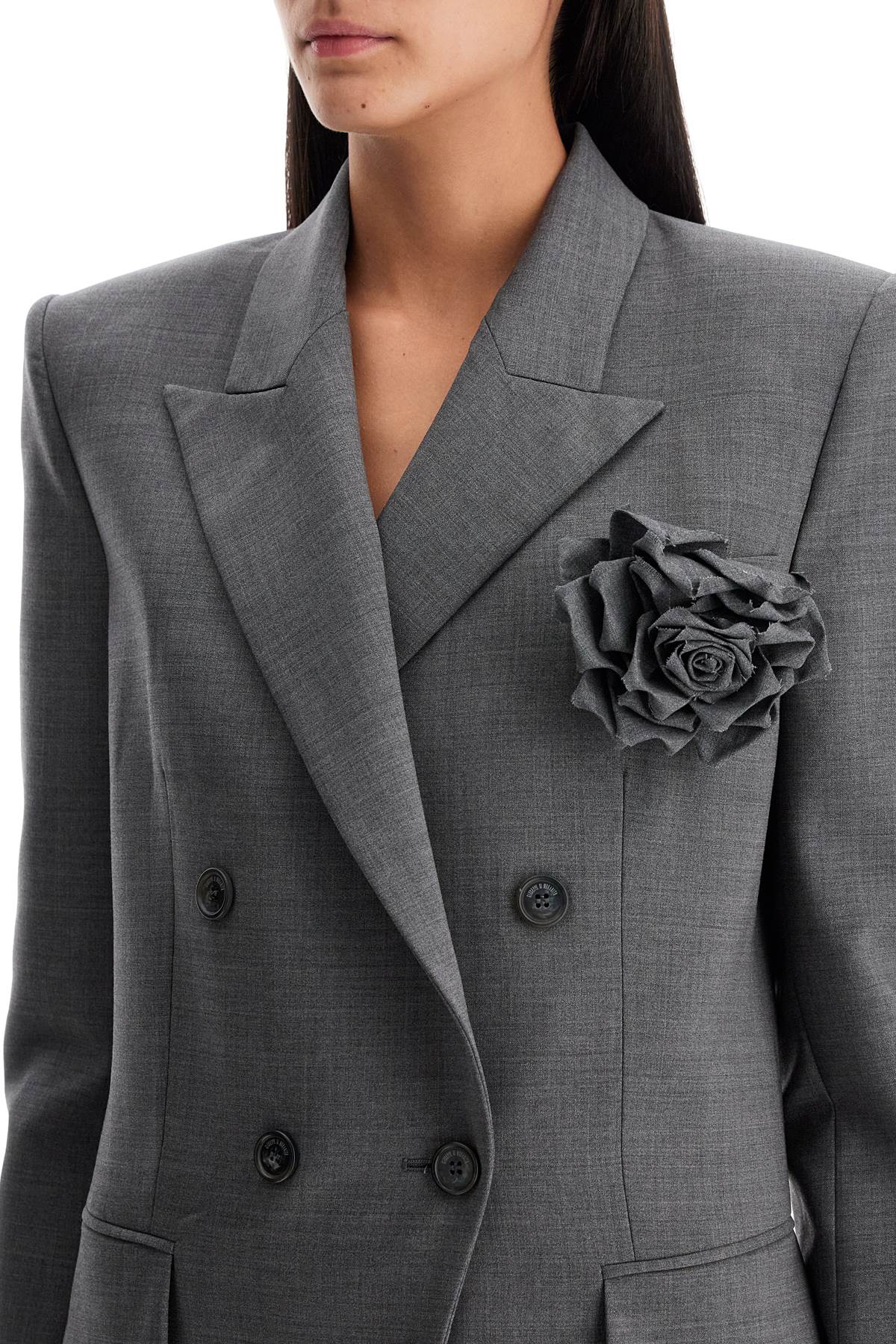 Double-breasted Wool Stretch Blazer  - Grey