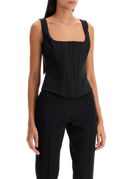 Stretch Wool Corset Top With Nine Words  - Black