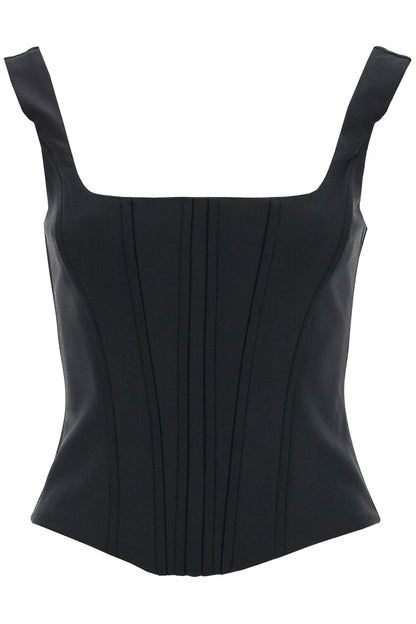 Stretch Wool Corset Top With Nine Words  - Black