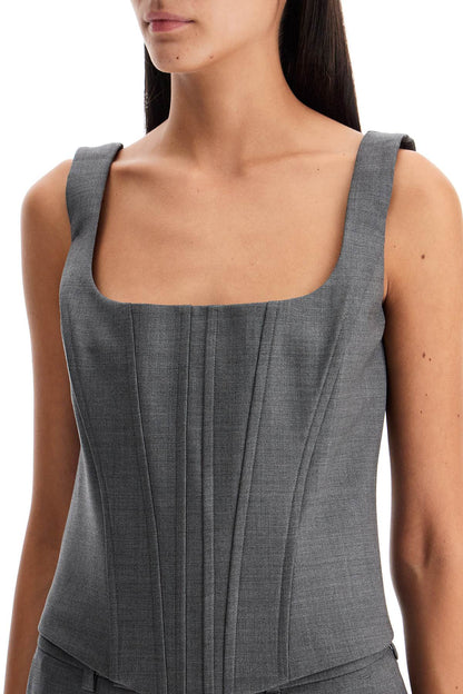 Stretch Wool Corset Top With Nine Words  - Grey