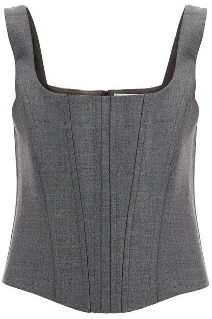 Stretch Wool Corset Top With Nine Words  - Grey