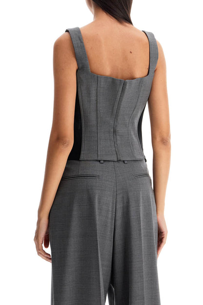 Stretch Wool Corset Top With Nine Words  - Grey