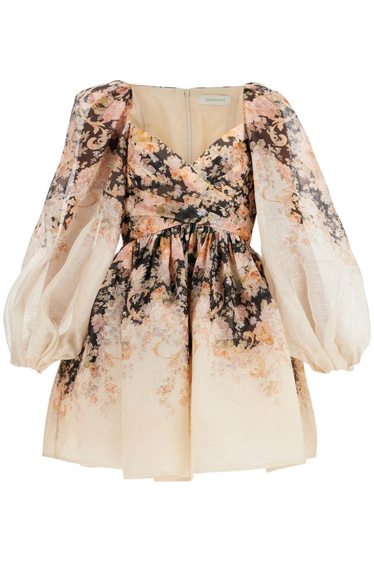 Floral Mini Dress Illustr  - White