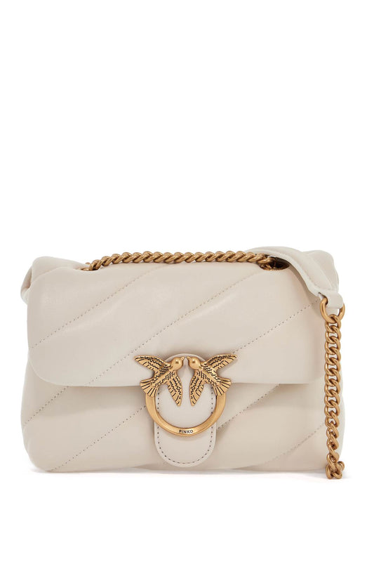 Mini Love Puff Quilted Bag White Silk Chain Shoulder  - White