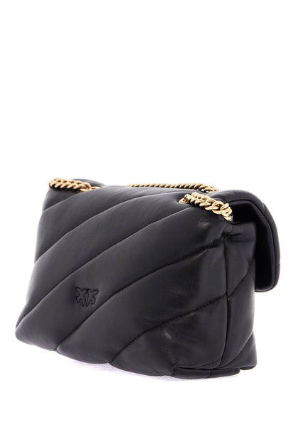 Mini Black Quilted Bag With Golden Chain Love Puff  - Black