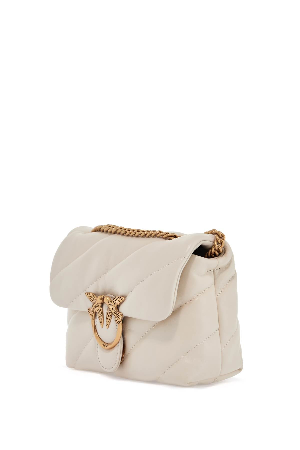 Mini Love Puff Quilted Bag White Silk Chain Shoulder  - White