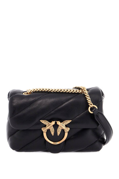 Mini Black Quilted Bag With Golden Chain Love Puff  - Black