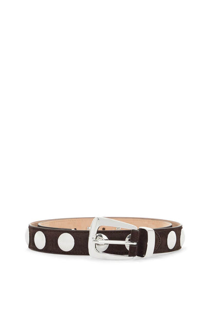 Coffee Calfskin Belt With Studs 30mm  - Beige