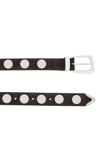 Coffee Calfskin Belt With Studs 30mm  - Beige