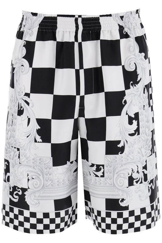 Printed Silk Bermuda Shorts Set  - Black