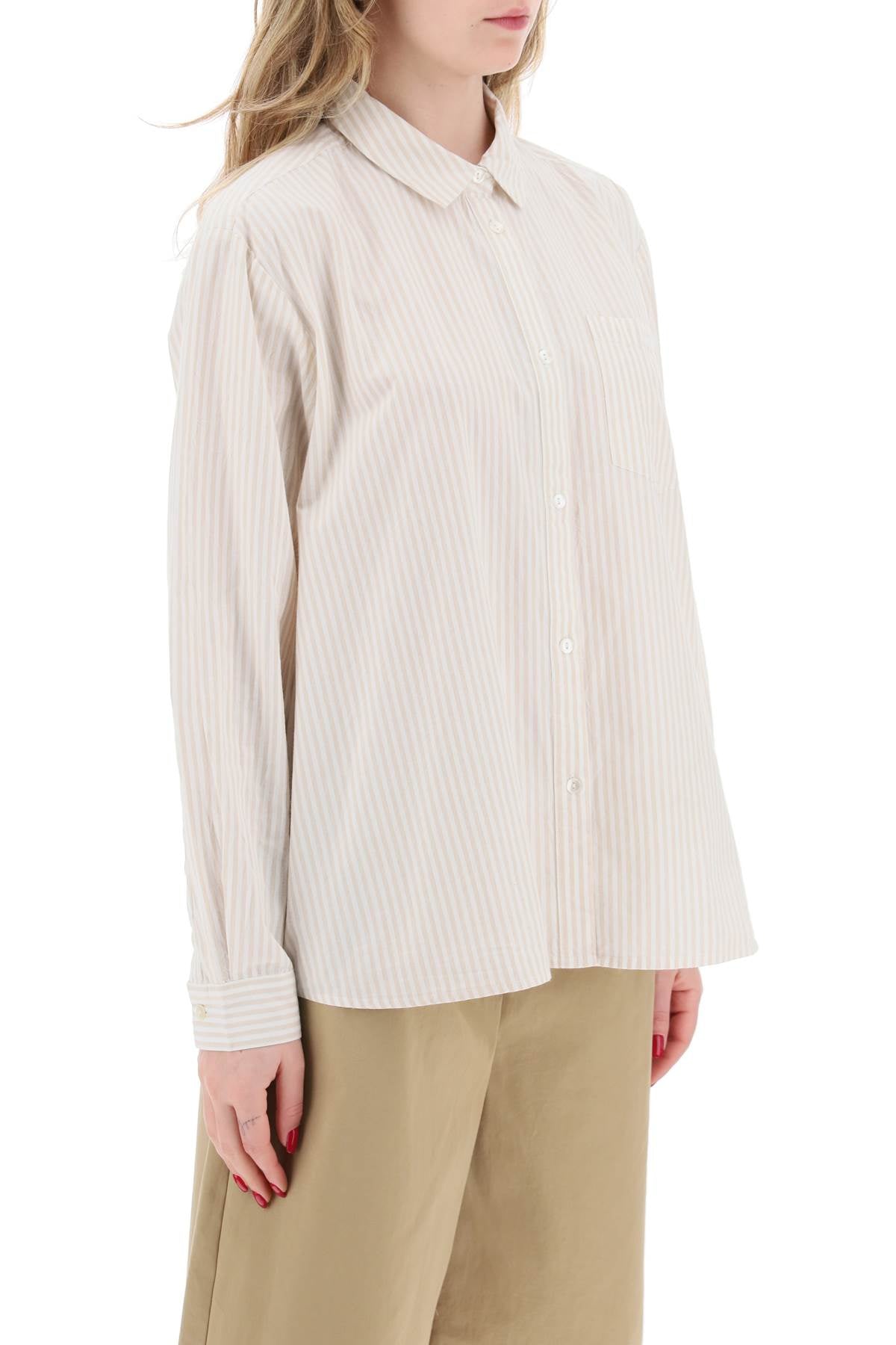 Striped Oversized Shirt  - Beige