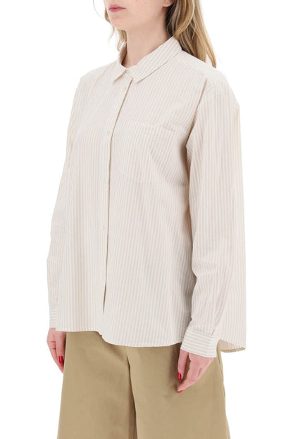 Striped Oversized Shirt  - Beige