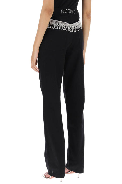 Straight Jeans With Cristal Fringes  - Black