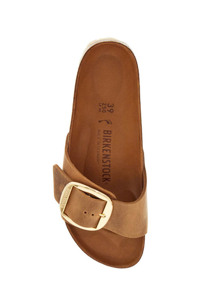 Cognac Oiled Leather Slippers With Large Buckle  - Red