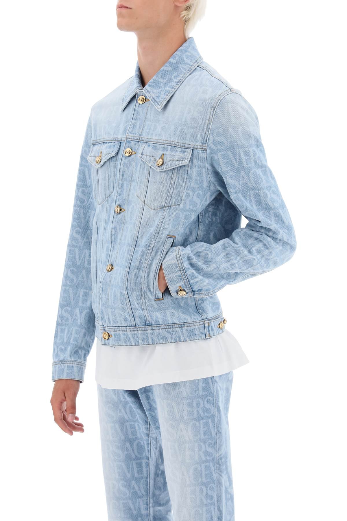 Versace Allover Denim Jacket  - Blu