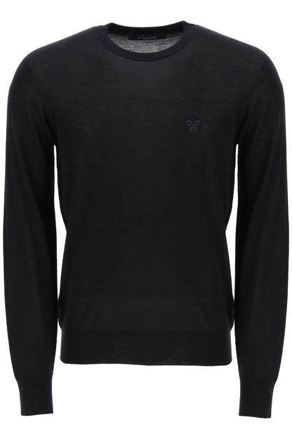 Pullover With Medusa Embroidery  - Black