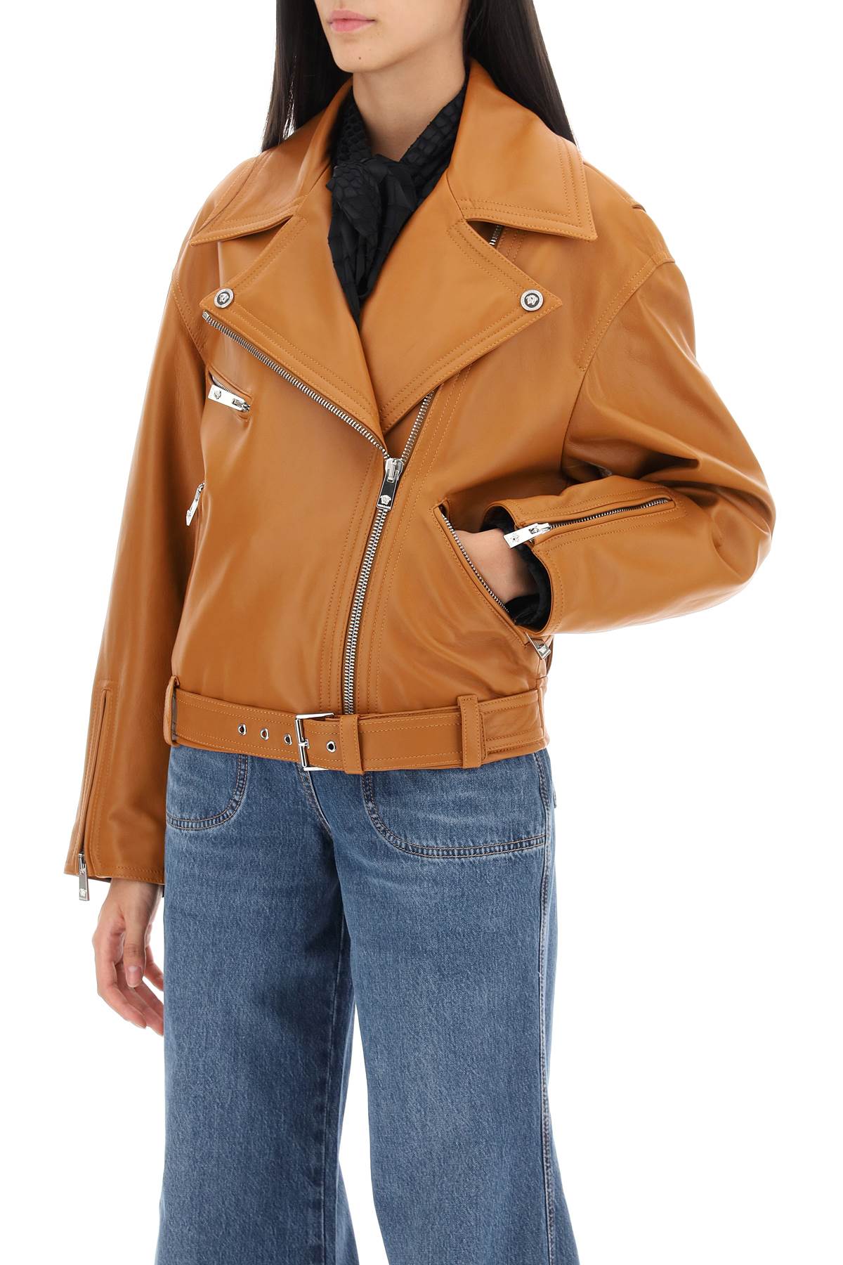 Biker Jacket In Leather  - Marrone