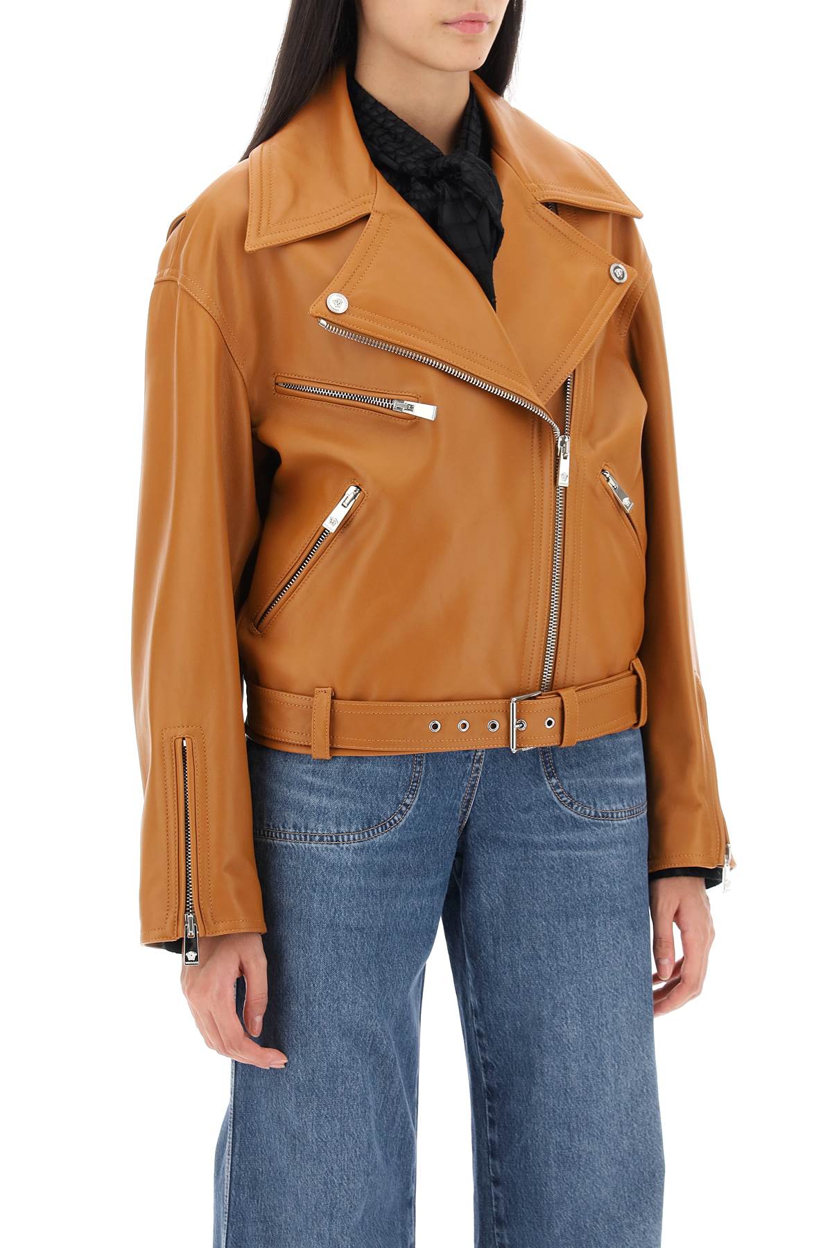 Biker Jacket In Leather  - Marrone