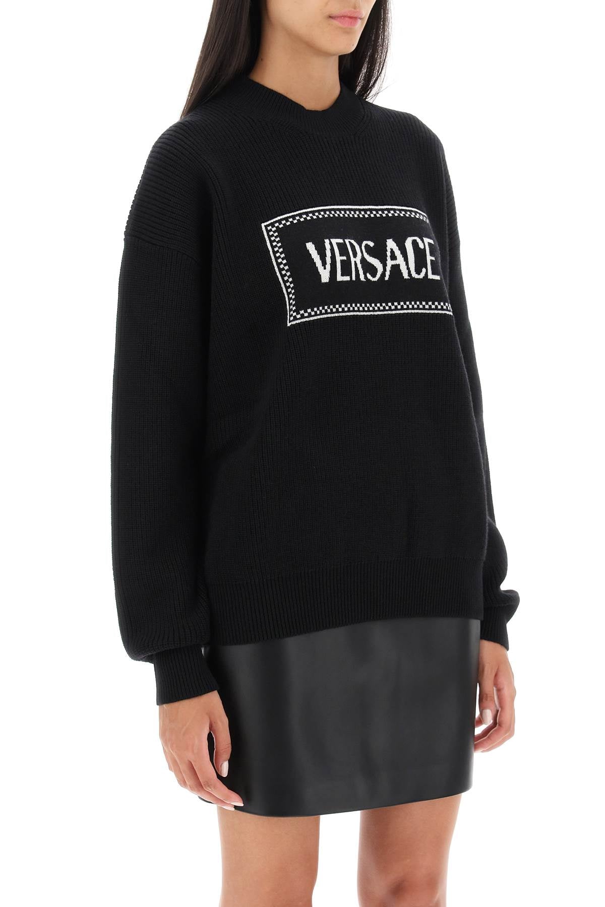 Crew-neck Sweater With Logo Inlay  - Black