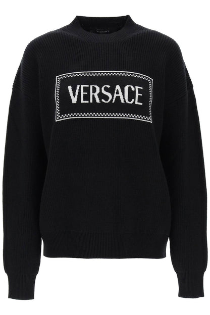 Crew-neck Sweater With Logo Inlay  - Black