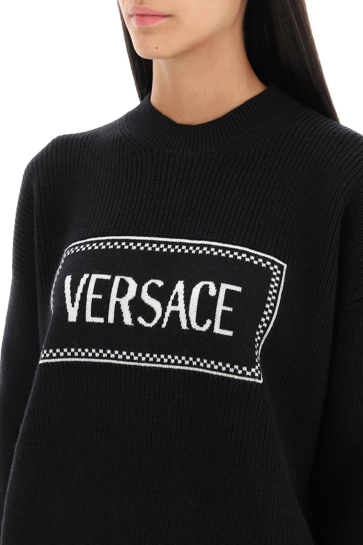 Crew-neck Sweater With Logo Inlay  - Black