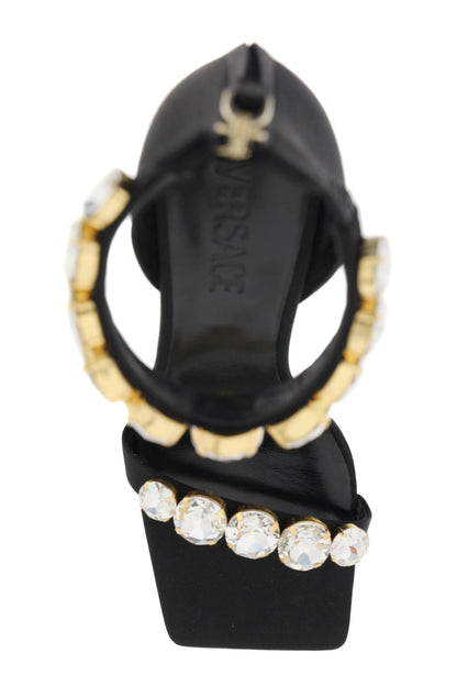 Satin Sandals With Crystals  - Nero