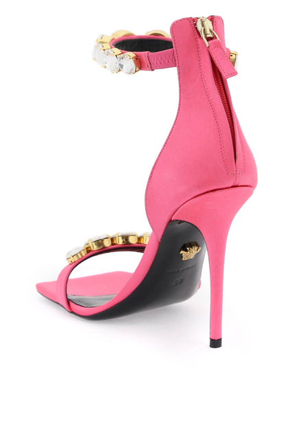 Satin Sandals With Crystals  - Pink