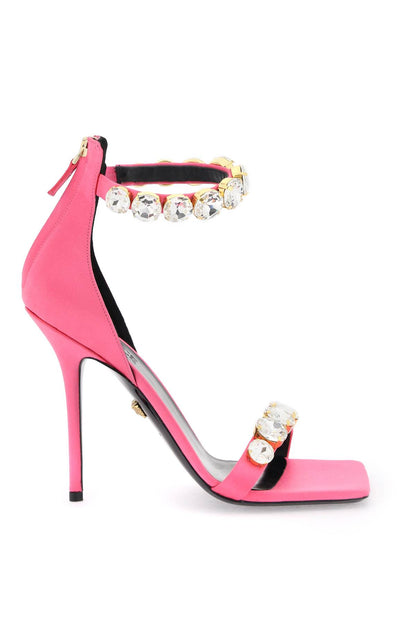 Satin Sandals With Crystals  - Pink